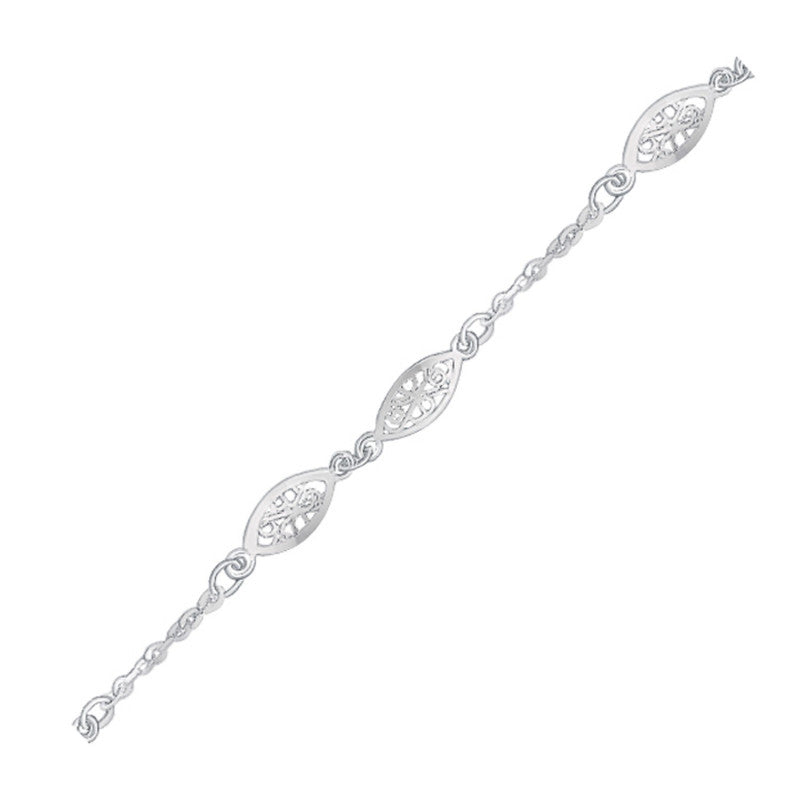 Filigree Marquise Stationed Anklet in 14k White Gold