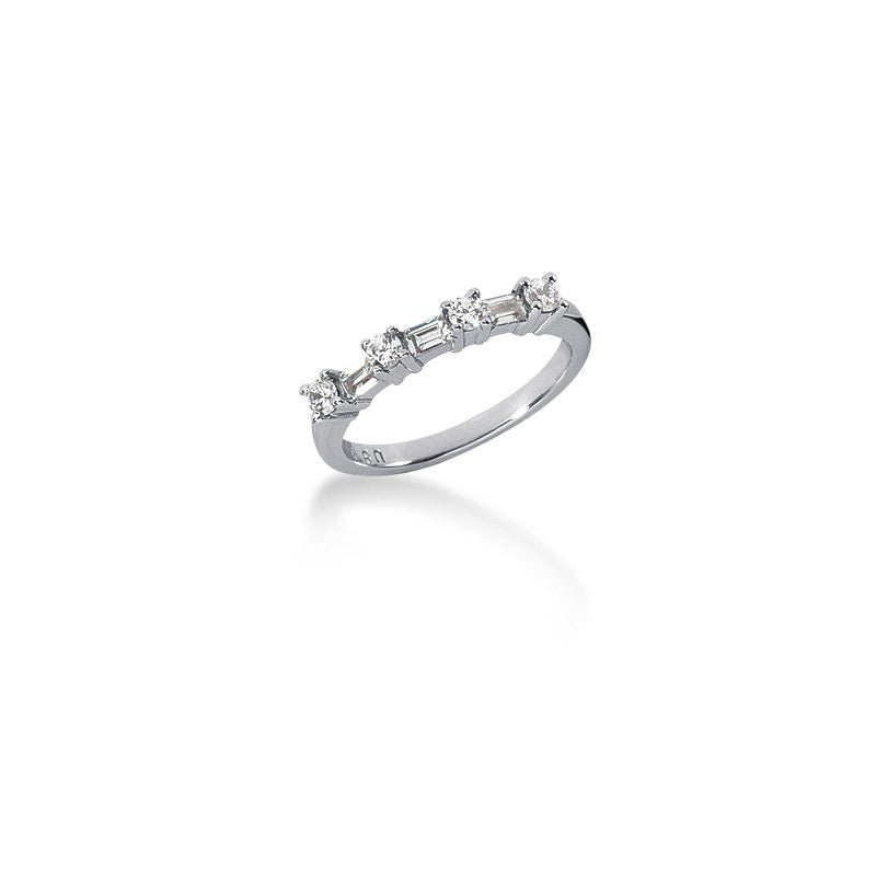 Diamond Wedding Ring Band with Round and Baguettes in 14k White Gold