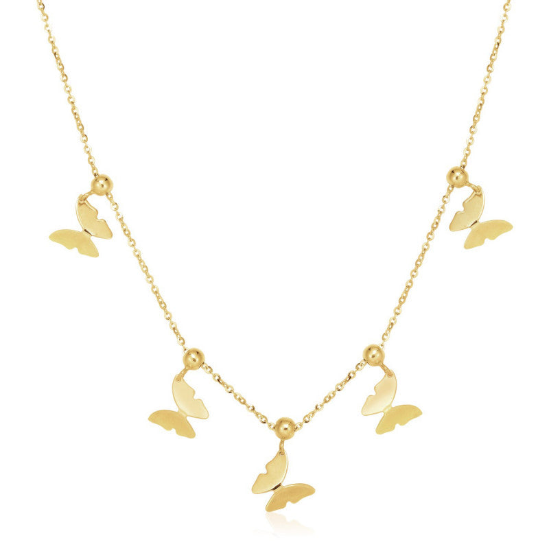 14k Yellow Gold Papillon Graduated Butterfly Necklace