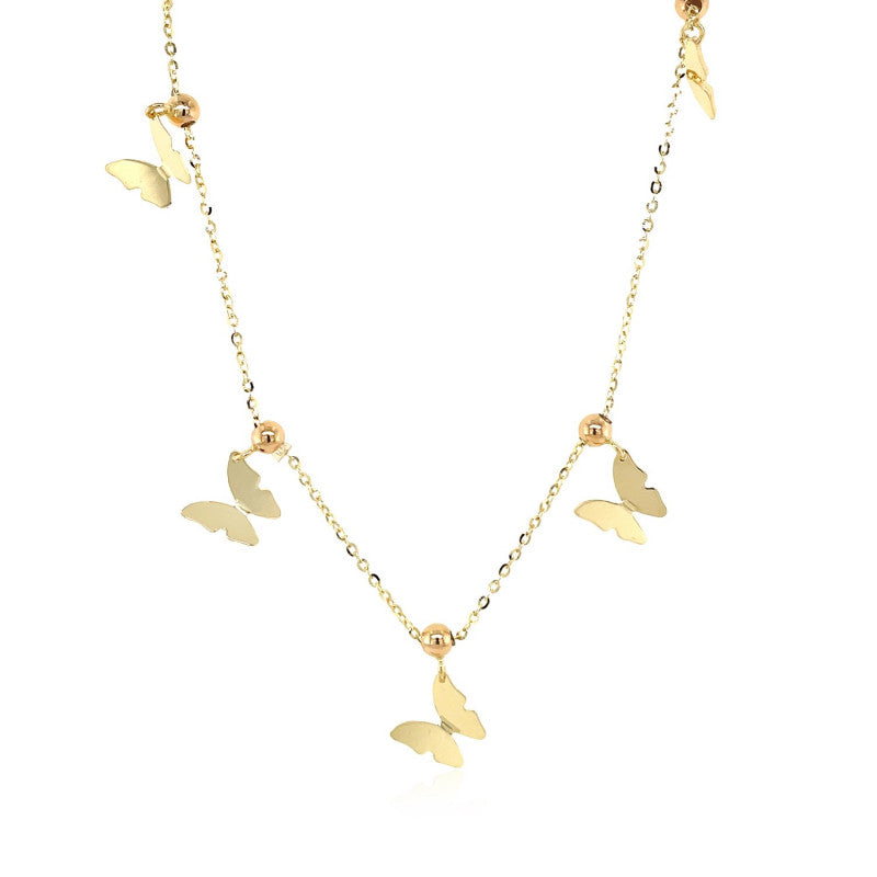 14k Yellow Gold Papillon Graduated Butterfly Necklace