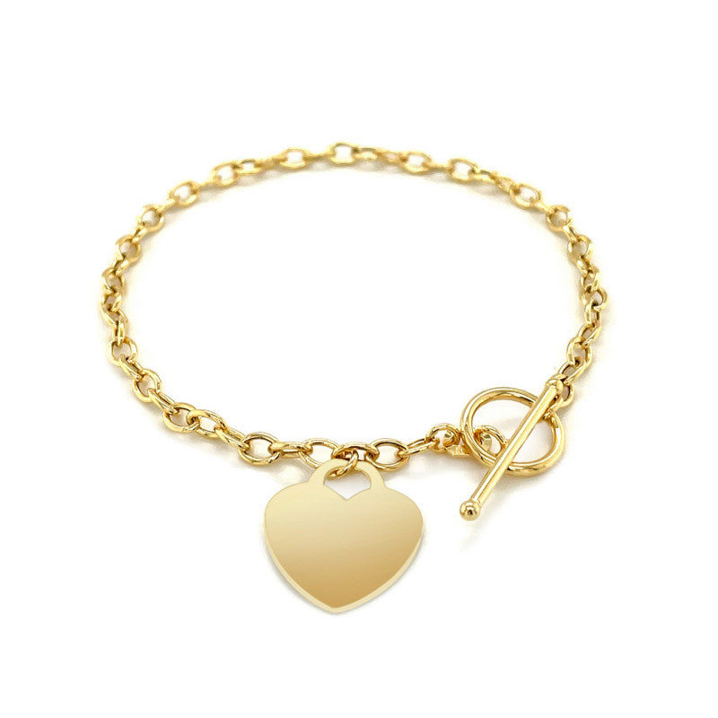 Heart Accent Toggle Bracelet in 14k Yellow Gold