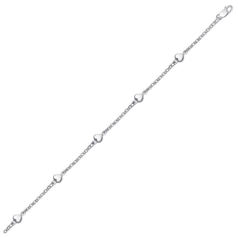 Puffed Heart Stationed Anklet in 14k White Gold