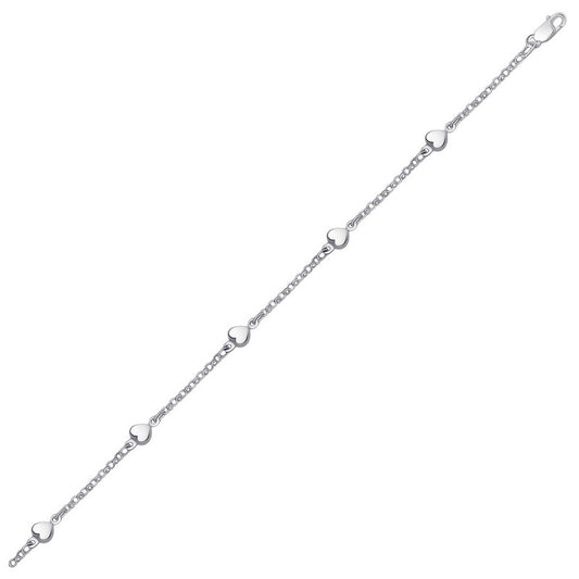 Puffed Heart Stationed Anklet in 14k White Gold