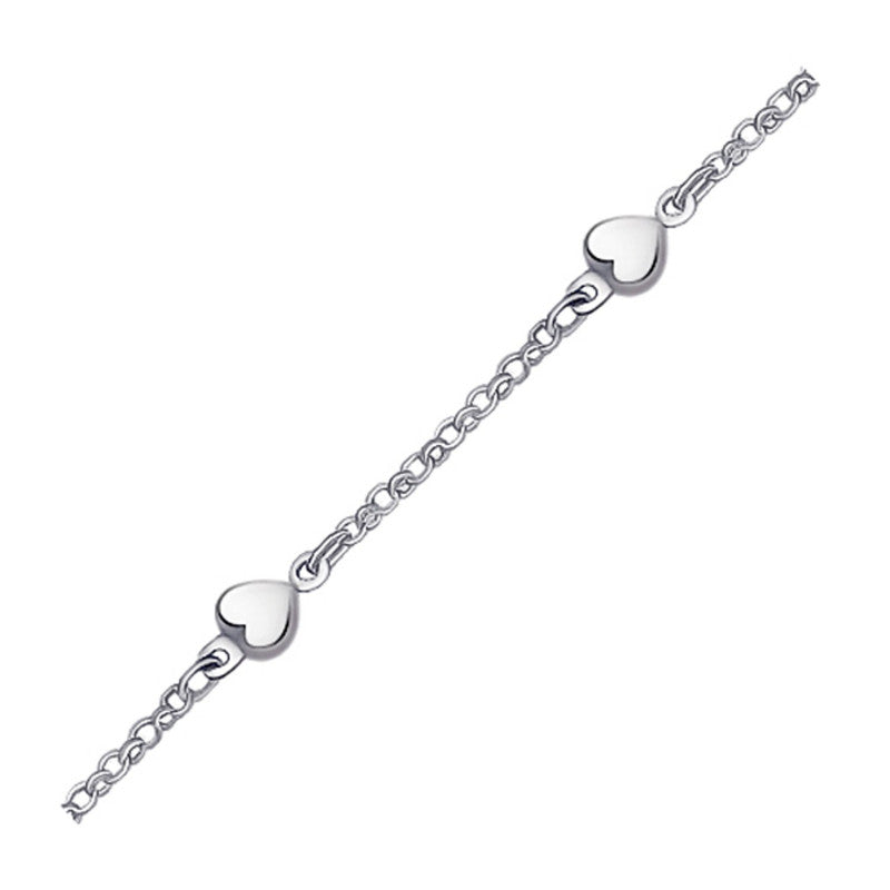 Puffed Heart Stationed Anklet in 14k White Gold