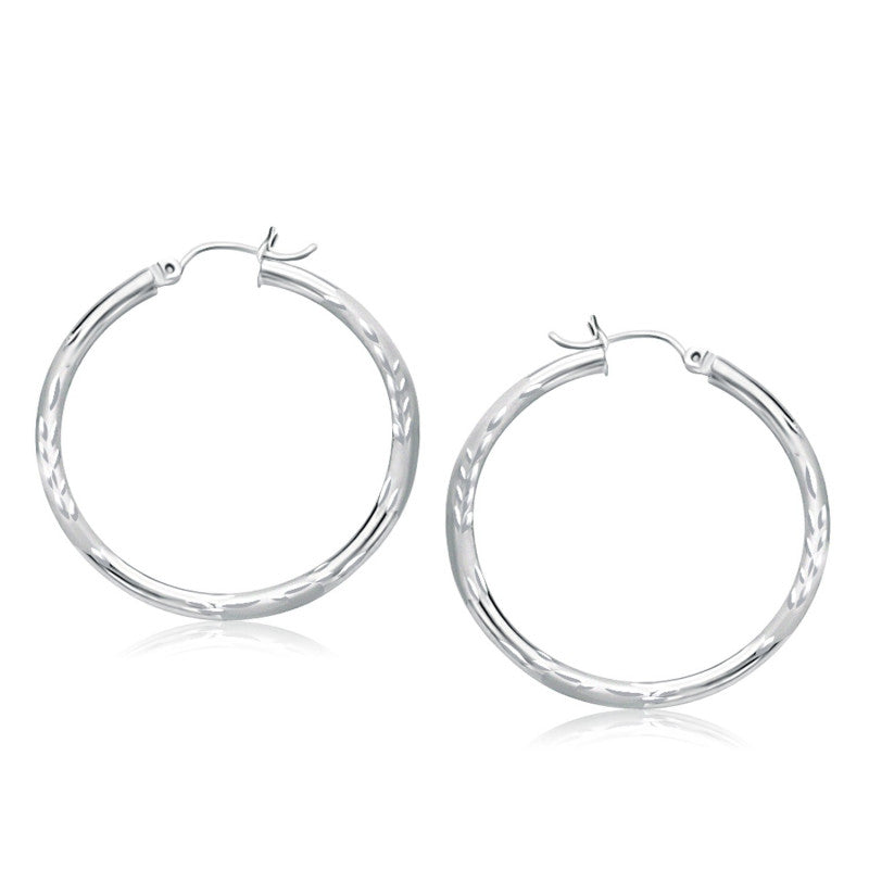 Classic Diamond Cut Hoop Earrings in 14k White Gold