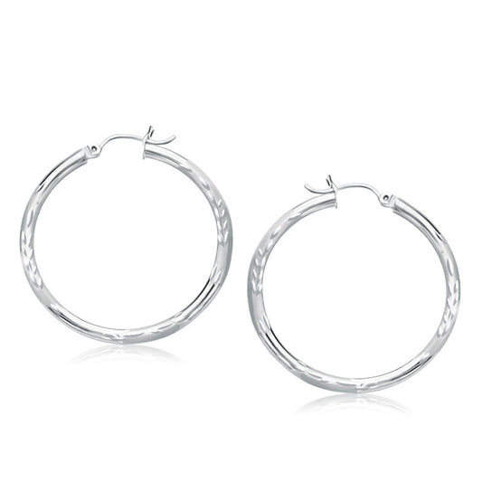 Classic Diamond Cut Hoop Earrings in 14k White Gold
