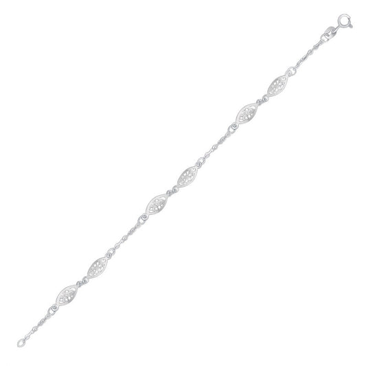Filigree Marquise Stationed Anklet in 14k White Gold