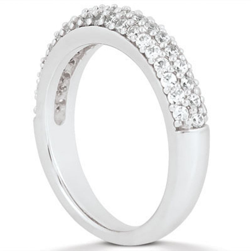 Triple Row Micro- Pave Diamond Wedding Ring Band in 14k White Gold