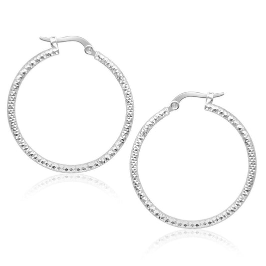 Tube Textured Hoop Earrings in 14k White Gold