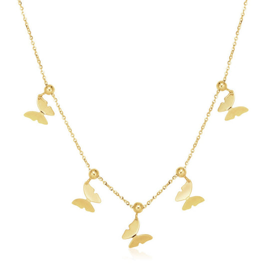 14k Yellow Gold Papillon Graduated Butterfly Necklace