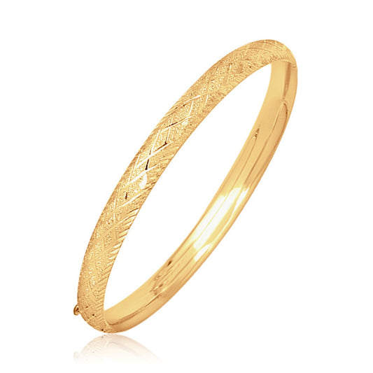 Fancy Diamond Cut Bangle in 14k Yellow Gold (6.0mm)