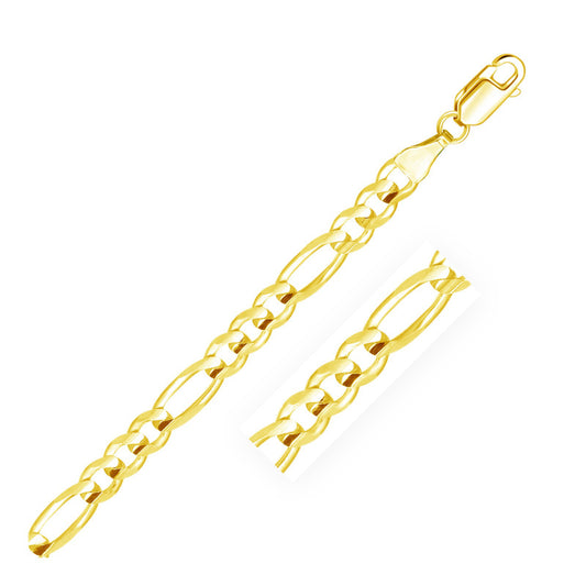 Mens Solid Figaro Bracelet in 14k Yellow Gold (6.0mm)