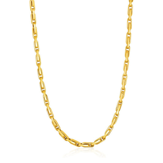 Mens Necklace with Long Oval Links in 14k Yellow Gold