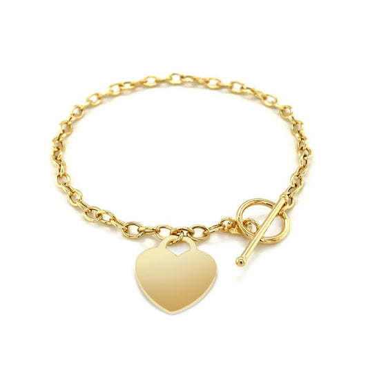 Heart Accent Toggle Bracelet in 14k Yellow Gold